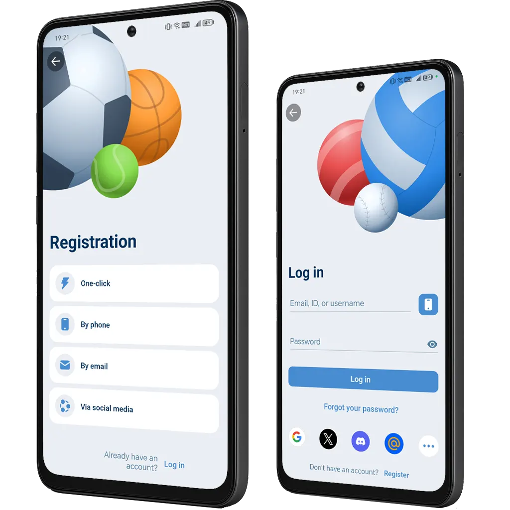 1xBet login and registration page on Android mobile app for Somalia users
